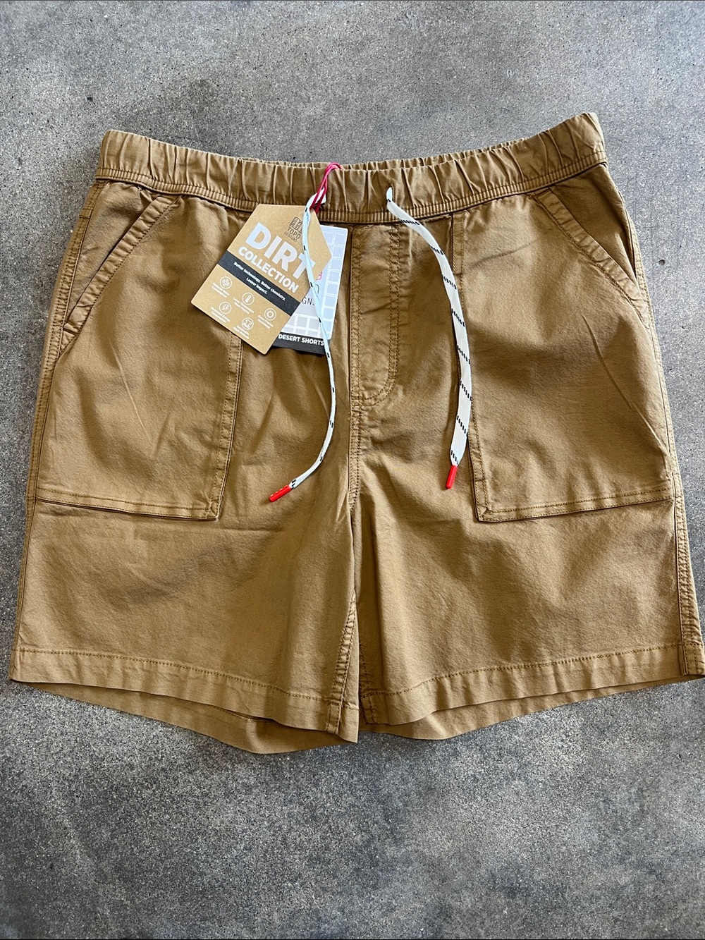 Topo Designs NWT Dirt Collection Dark Khahki Drawstring Dirt Desert Shorts XL
